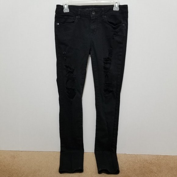Bullhead Black jeans 7 Skinniest distressed low rise torn goth denim grunge punk - Picture 1 of 16